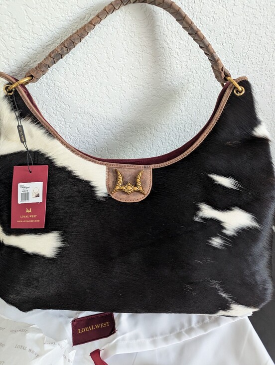 Myra Bag Handbags - Myra Loyal West Large Black White Cowhide Calfskin Leather Shoulder Bag NWT